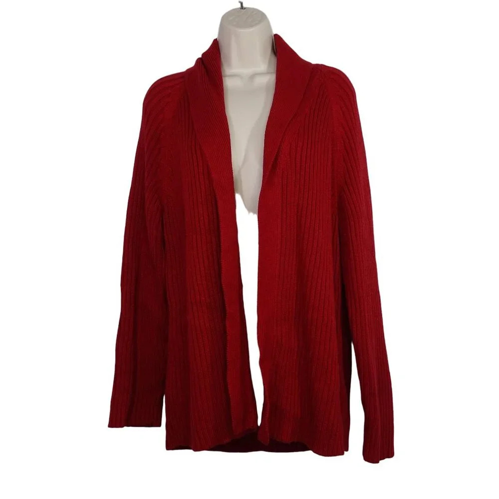 Talbots Burgundy Red Open Front Knit Cardigan Sweater Women Size XL Angora